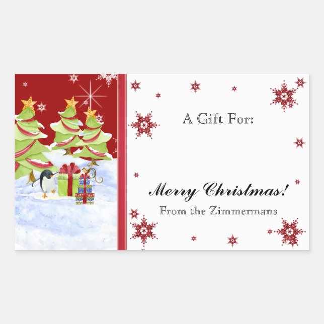 Pegatina Rectangular Winter Whimsy cute bebés pingüinos en estrella de  (Anverso)