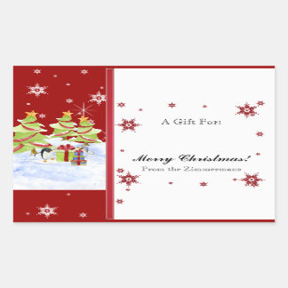 Pegatina Rectangular Winter Whimsy cute bebés pingüinos en estrella de