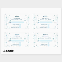 Pegatina Rectangular Winter Wonderland Blue Snowflake Wedding RSVP