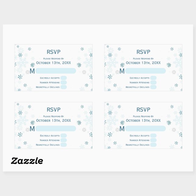 Pegatina Rectangular Winter Wonderland Blue Snowflake Wedding RSVP (Hoja)