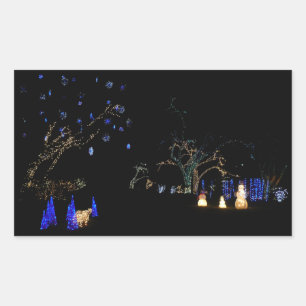 Pegatina Rectangular Winter Wonderland ilumina vacaciones azules y blan