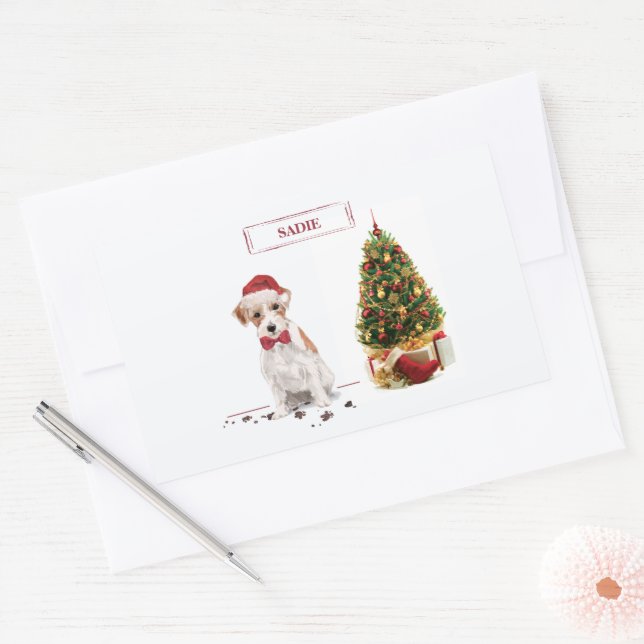 Pegatina Rectangular Wire Haired Jack Russell Funny Navidades Dog (Sobre)