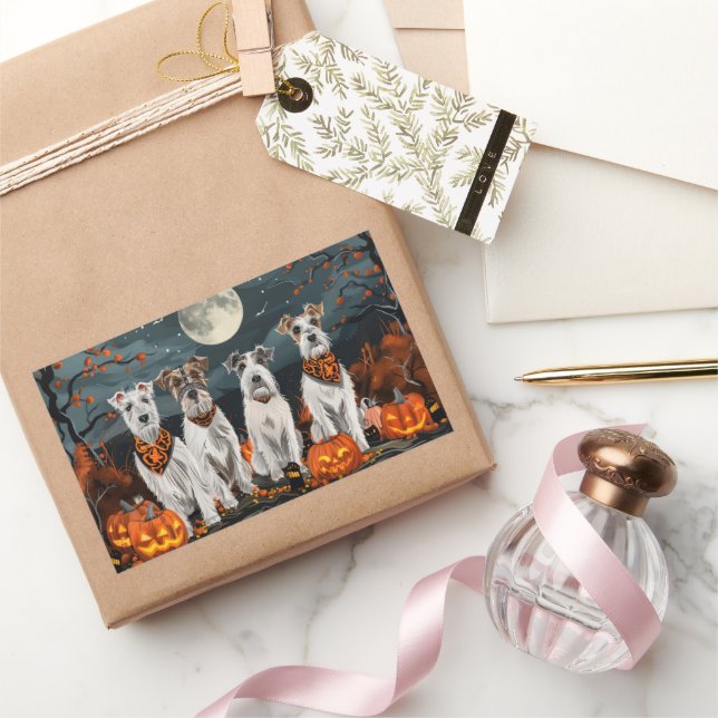 Pegatina Rectangular Wirefox Terrier Halloween Spooky (Regalar)