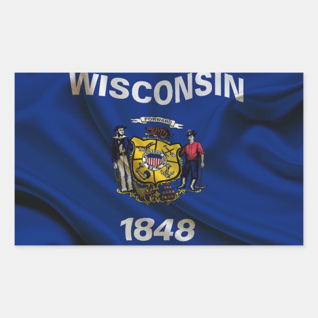 Pegatina Rectangular Wisconsin Flag Fabric (Anverso)