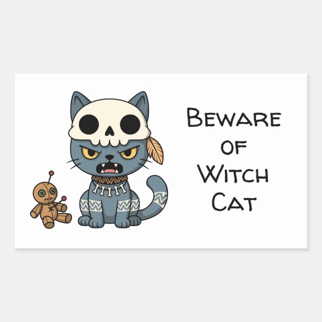 Pegatina Rectangular Witch Cat Voodoo Doll Custom Text (Anverso)