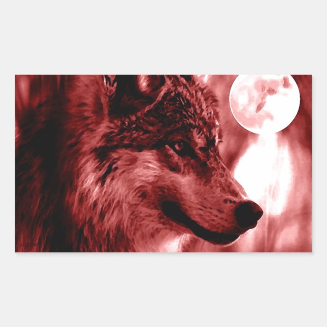 Pegatina Rectangular Wolf Eyes & Moon (Anverso)