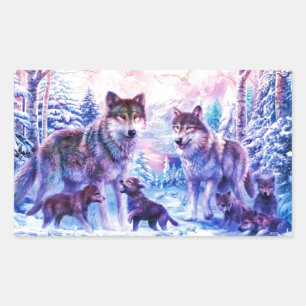 Pegatina Rectangular Wolf Family