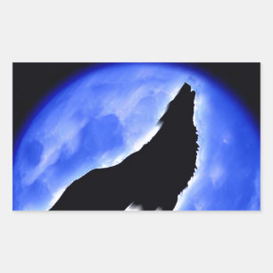 Pegatina Rectangular Wolf Howling en la Luna