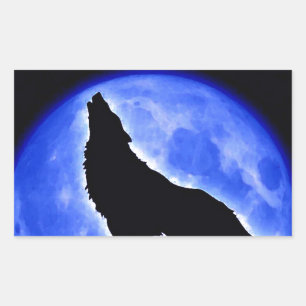 Pegatina Rectangular Wolf Howling en la Luna