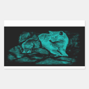 Pegatina Rectangular Wolf y Raven en la noche