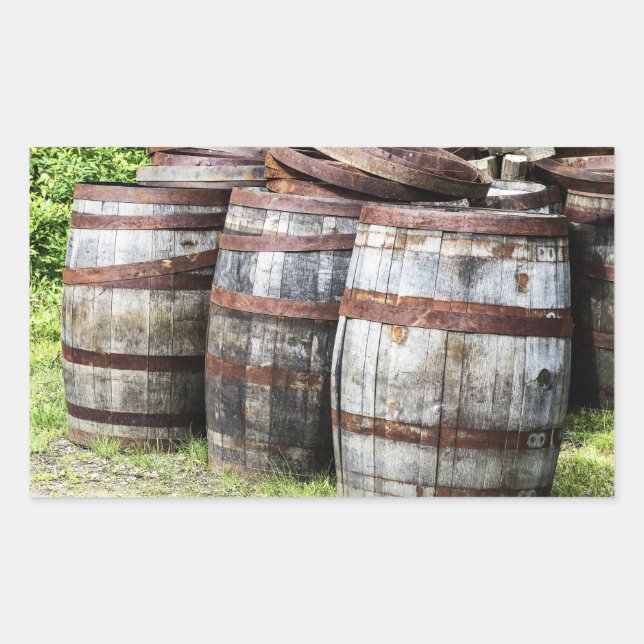 Pegatina Rectangular Wooden Keg Barrels (Anverso)