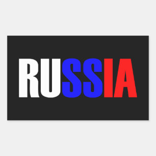 Pegatina Rectangular Word RUSIA en la bandera de color tricolor del paí