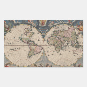Pegatina Rectangular World Map Globe Travel Antiguo