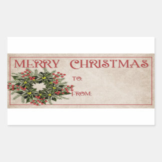 Pegatina Rectangular Wreath de Poinsetta verde oscuro | Feliz Navidad