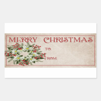 Pegatina Rectangular Wreath de poinsettia verde claro | Feliz Navidad