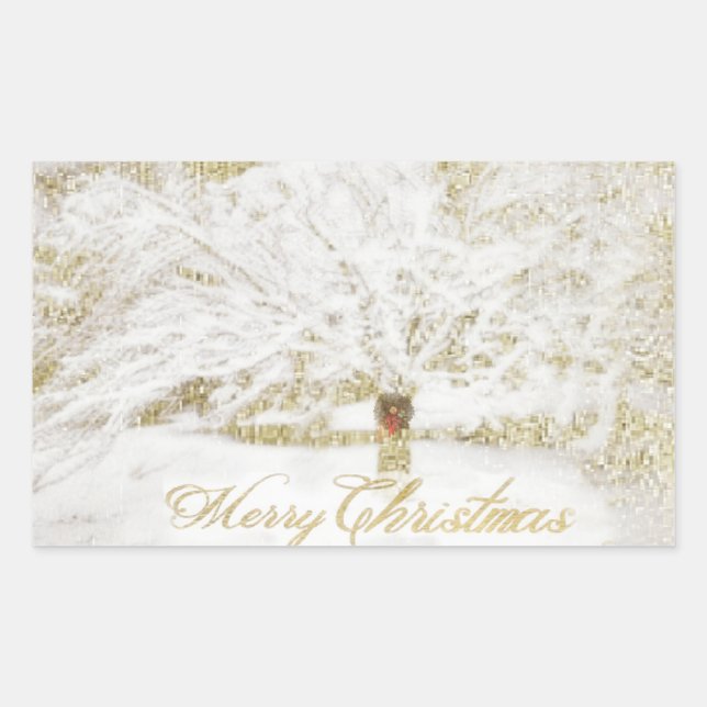 Pegatina Rectangular Wreath sobre el árbol de nieve (Anverso)