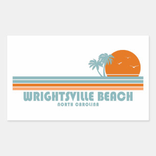 Pegatina Rectangular Wrightsville Beach North Carolina Sun Palm Trees