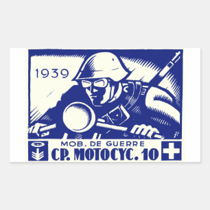 Pegatina Rectangular WWII Compañía Suiza de Motocicleta, azul