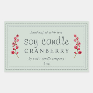 Pegatina Rectangular XL Candle de soja casera Cranberry Pastel Verde
