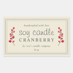 Pegatina Rectangular XL Vela de Soja Casera Cranberry Blanco Antiguo