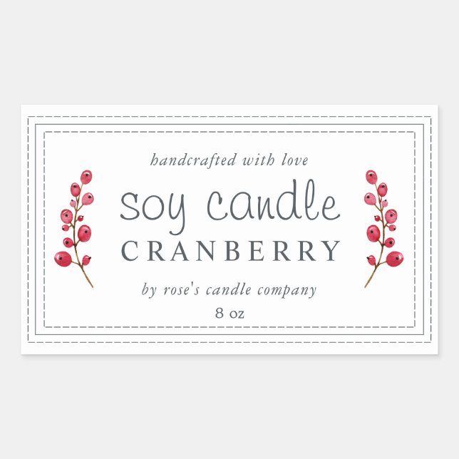 Pegatina Rectangular XL Vela de Soja Casera Cranberry Personalizada (Anverso)