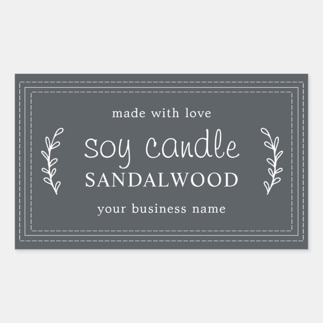 Pegatina Rectangular XL Vela de Soja Casera Follaje Negro Personalizada (Anverso)