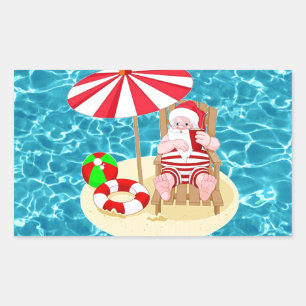Pegatina Rectangular xmas beach santa claus