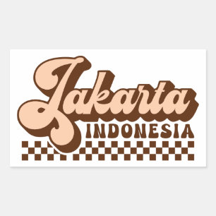 Pegatina Rectangular Yakarta Indonesia retro Brown Textos