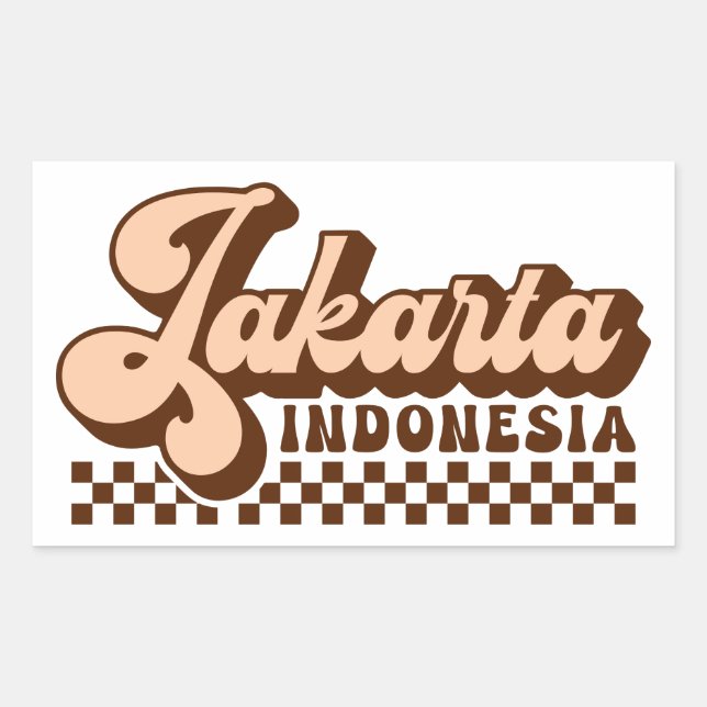 Pegatina Rectangular Yakarta Indonesia retro Brown Textos (Anverso)