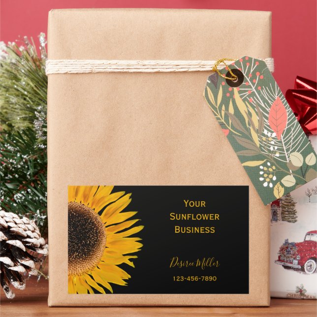 Pegatina Rectangular Yellow Sunflower Black Background Country Rustic (Vacaciones)