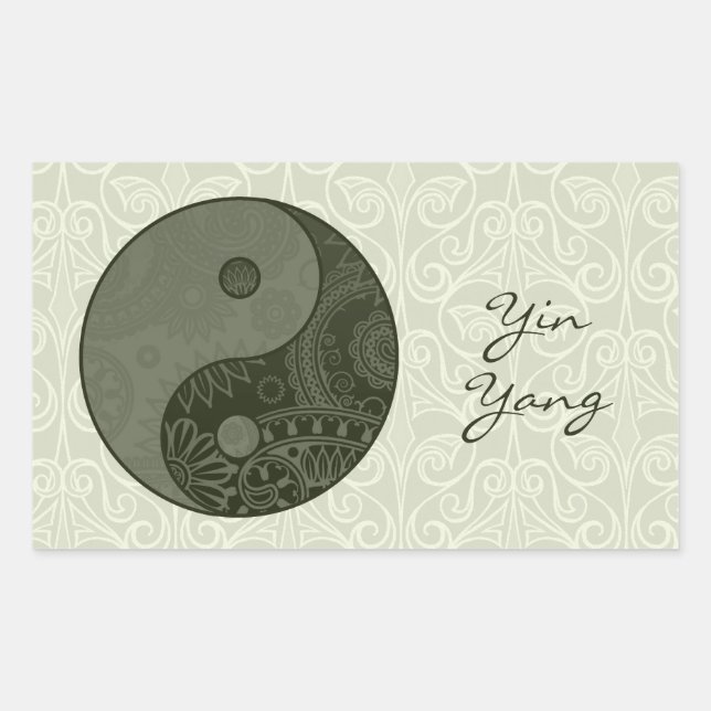 Pegatina Rectangular Yin Yang Sage Green (Anverso)
