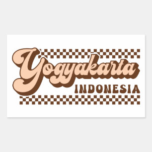 Pegatina Rectangular Yogyakarta Indonesia retro Brown Textos