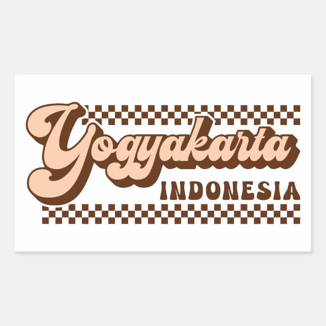 Pegatina Rectangular Yogyakarta Indonesia retro Brown Textos (Anverso)
