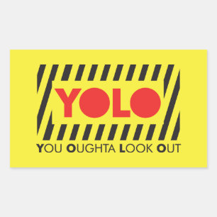Pegatina Rectangular YOLO con precaución roja