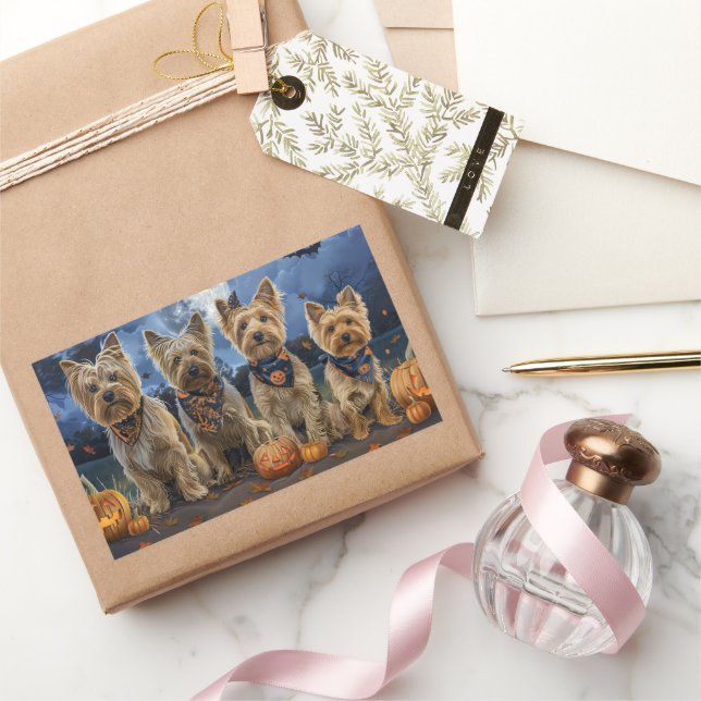 Pegatina Rectangular Yorkipoo Halloween Espeluznante  (Regalar)