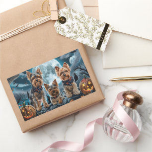 Pegatina Rectangular Yorkshire Terrier Halloween Spooky