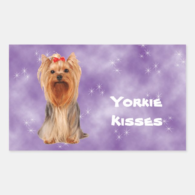 Pegatina Rectangular Yorkshire Terrier - Yorkie Kisses (Anverso)