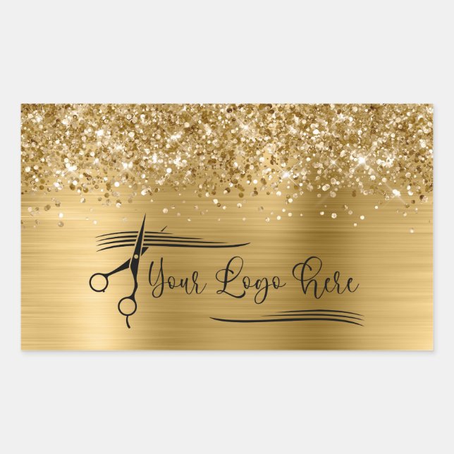 Pegatina Rectangular Your Logo Glittery Gold Glam (Anverso)