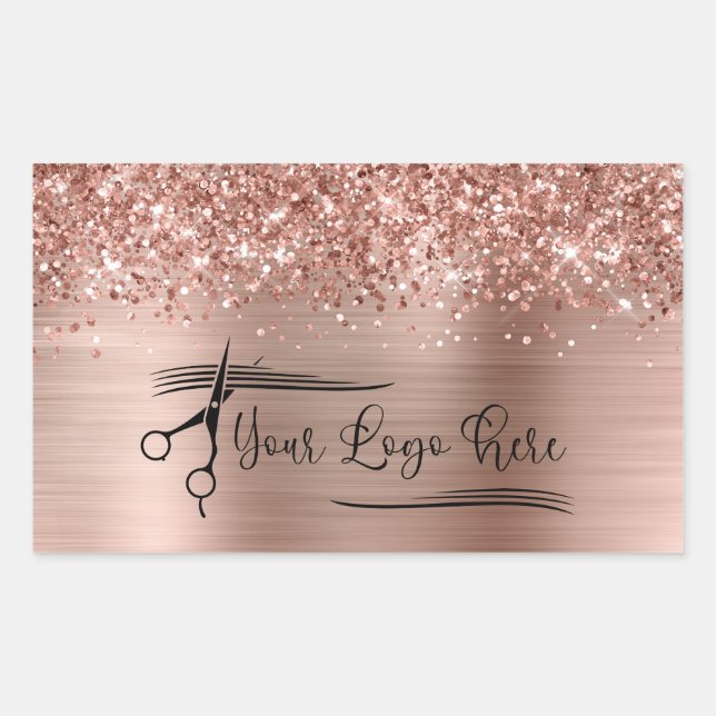 Pegatina Rectangular Your Logo Glittery Rose Gold Glam (Anverso)
