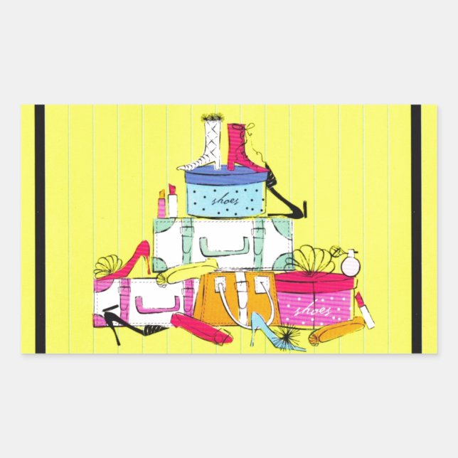 Pegatina Rectangular Zapatos Zapatos y portaequipajes Diseño colorido (Anverso)