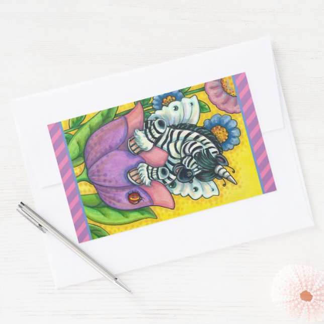 Pegatina Rectangular ZEBO WHIMSYNICKER, Fantasía UNICORN DE ZEBRA (Sobre)