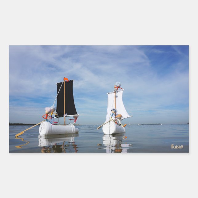 Pegatina Rectangular Zeilende Fubby's die op avontuur gaan. (Anverso)