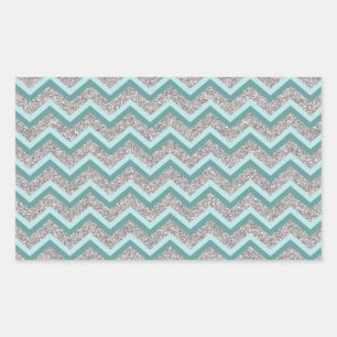 Pegatina Rectangular Zigzag de plata del purpurina y del trullo