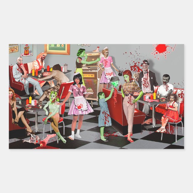 Pegatina Rectangular Zombie Diner (Anverso)