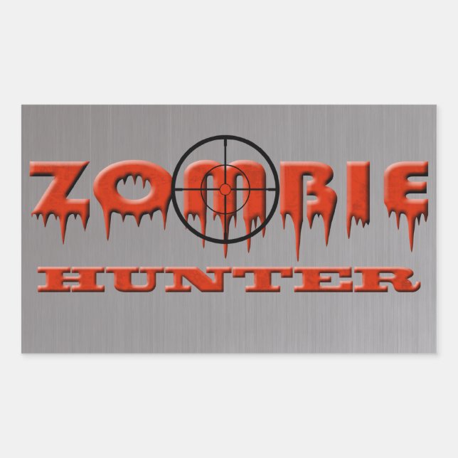 Pegatina Rectangular Zombie Hunter (Anverso)