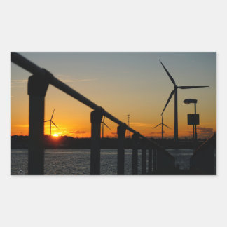 Pegatina Rectangular Zonsondergang met windmolen, Rustgevend relaxt.