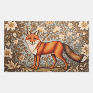 Pegatina Rectangular Zorro Caminando Inspirado en William Morris