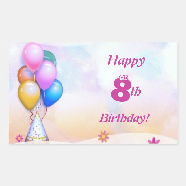 Pegatina Rectángulo de Cumpleaños de los Niños (Anverso)