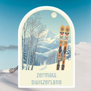 Pegatina Recuerdo de vacaciones de esquí en Zermatt Suiza 