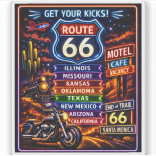Pegatina Recuerdo de viaje de la ruta retro 66 carretera de